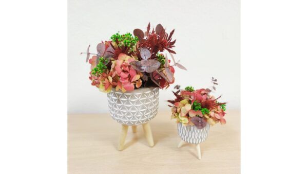 Macetas Twins fall de cerámica y madera con flores preservadas